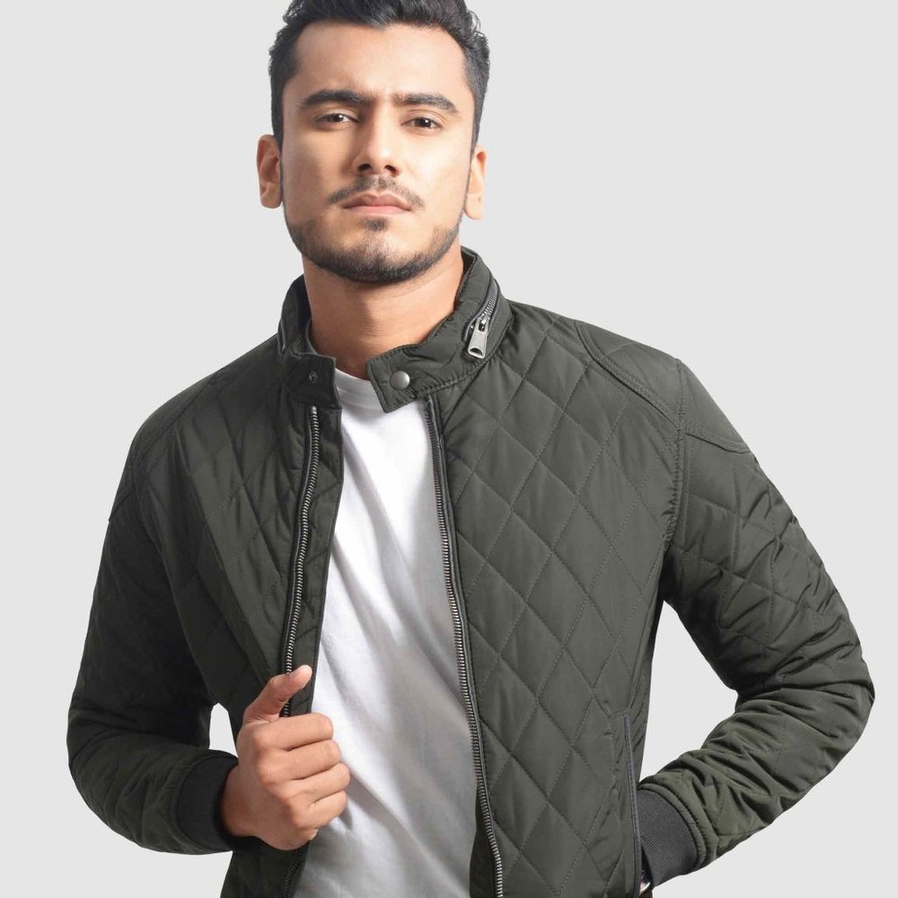 OLGYN Men’s Quilted Olive Green Bomber Jacket